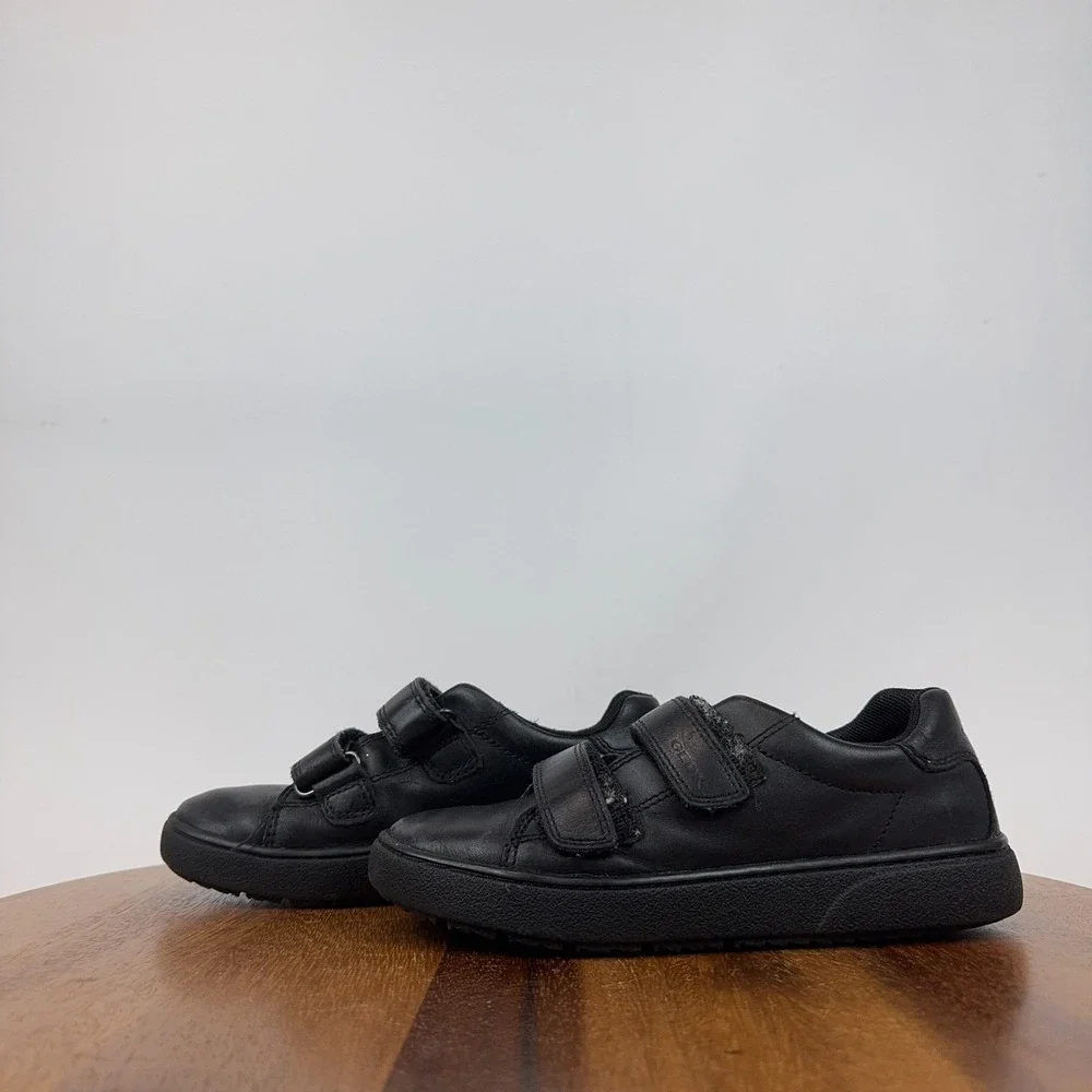 Big Kids Geox Theleven Black Leather Comfort‎ Casual Low Sneakers Size 1 Y GUC
